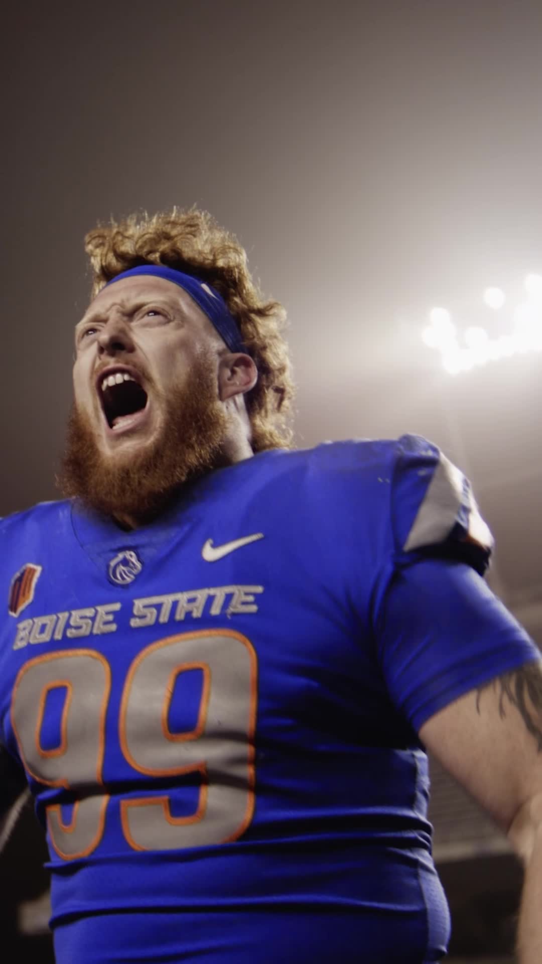 Scott Matlock, Boise State’s defensive tackle and social sciences major poising on the football field.